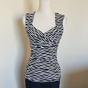 Black, Blue and White Striped Women's Top